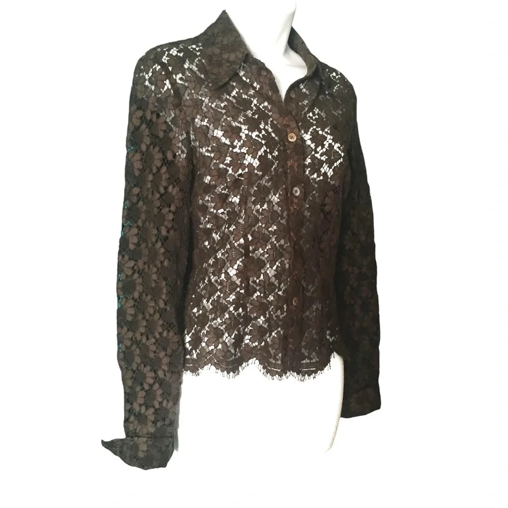 Vintage The Wrights Lace Button Down Shirt - Picture 2 of 7